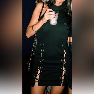 Tobi Black Lace-Up Mini Dress